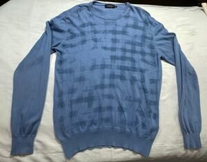 Bugatchi Men’s Medium Ghost Check Crew Neck Sweater Made in Italy 100% Cotton